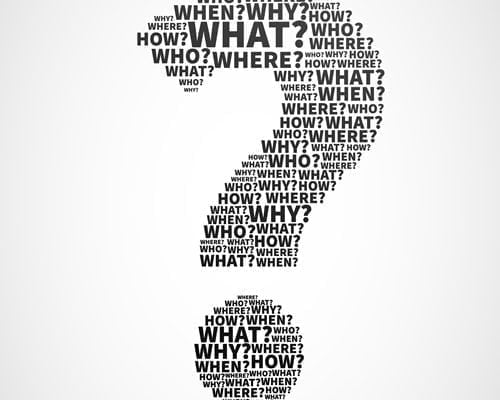 A question mark comprised of many question words.
